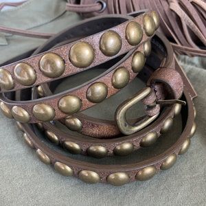 Brown leather studded belt